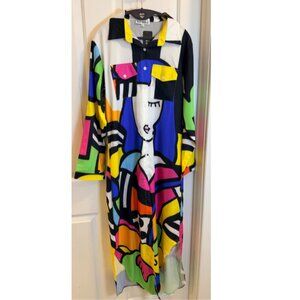 Kate Hewko XL Abstract Art Maxi Shirt Dress NWT